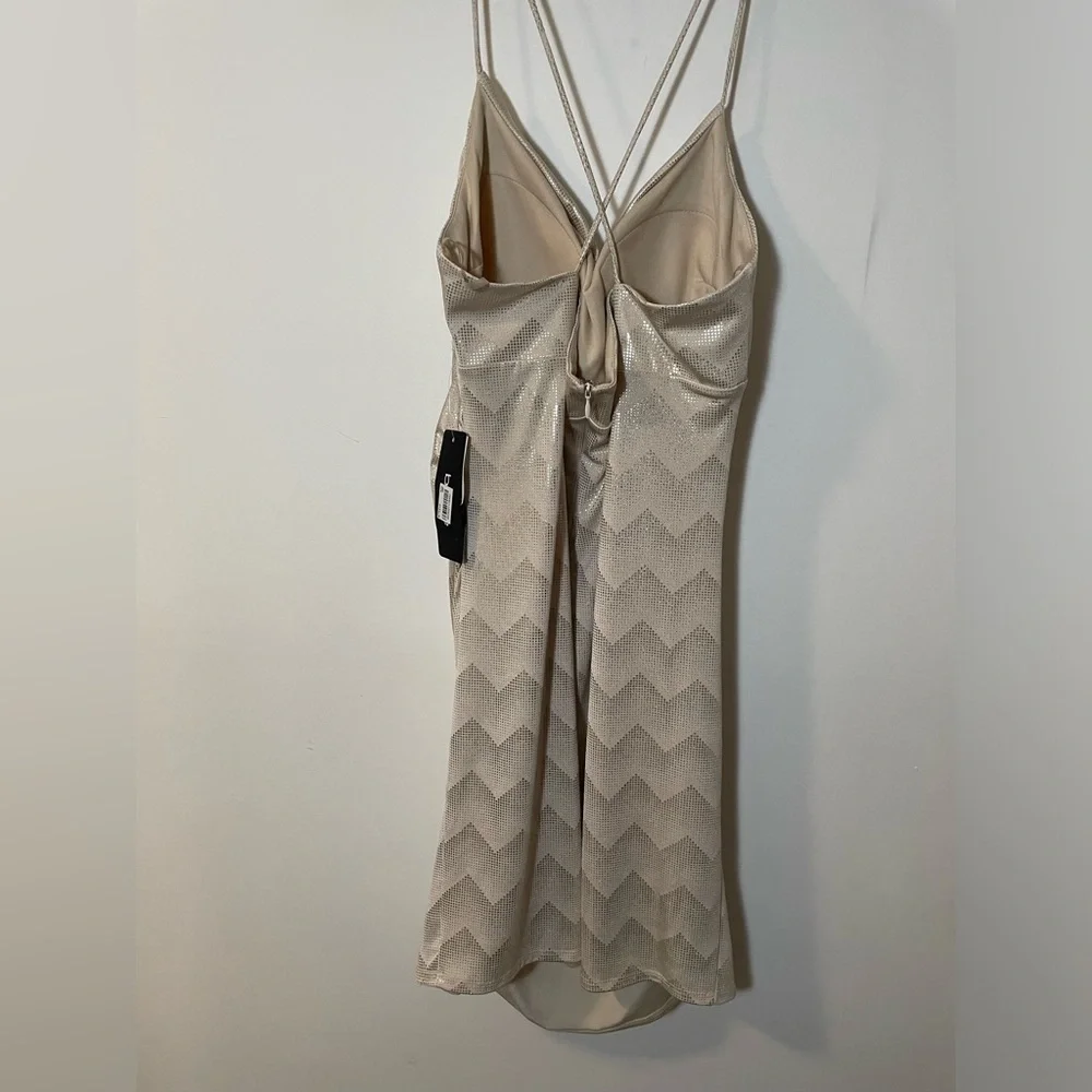 NEW Bebe Gold Sparkle Cowl Neck Lined Mini Slip Dress Size XL New Year's Dress! - Picture 5 of 12
